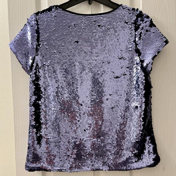 Leifsdottir for Anthropologie Sequin Top Blouse Medium Navy Blue Exclusive Glam - Picture 2 of 9